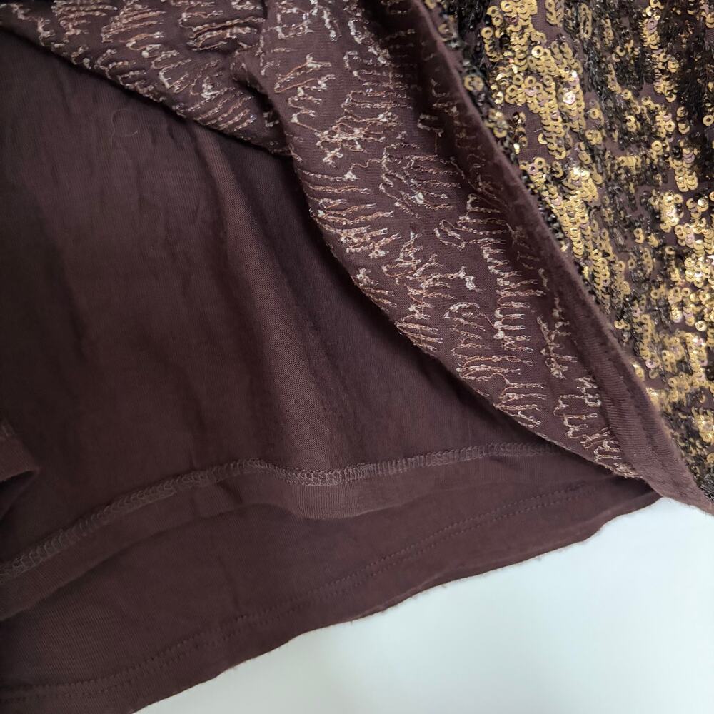 Alice + Olivia Chocolate Brown Sequin Top Short Sleeve Size M Sparkle Party - Picture 3 of 7